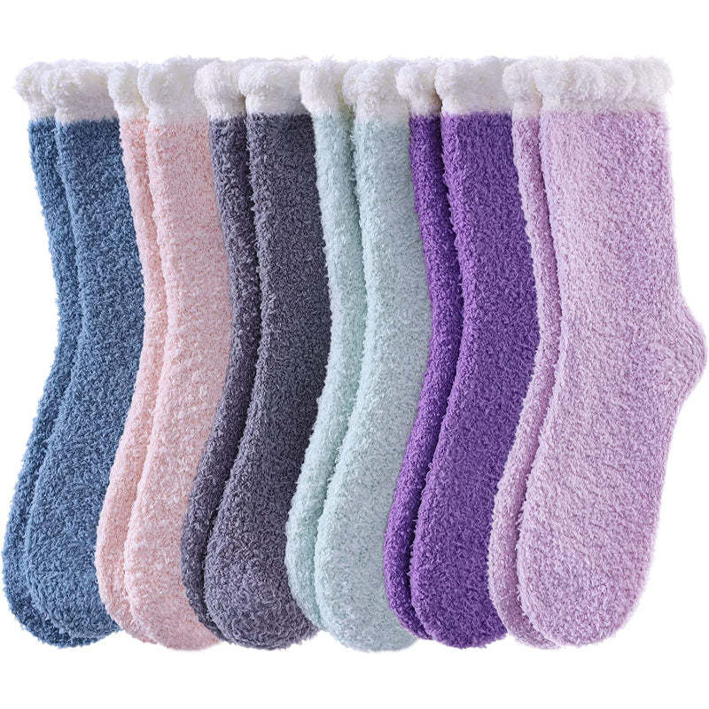 Pack Of 6 Womens Fuzzy Slipper Socks Animal Soft Warm Cute Microfiber Cozy Fluffy Winter Christmas Socks