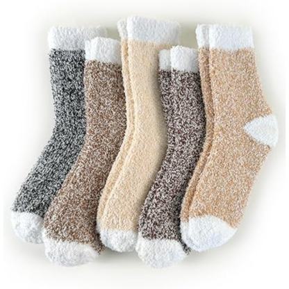 Pair Of 6 Warm Cozy Fluffy Fuzzy Plush Sleeping Socks Set For Women