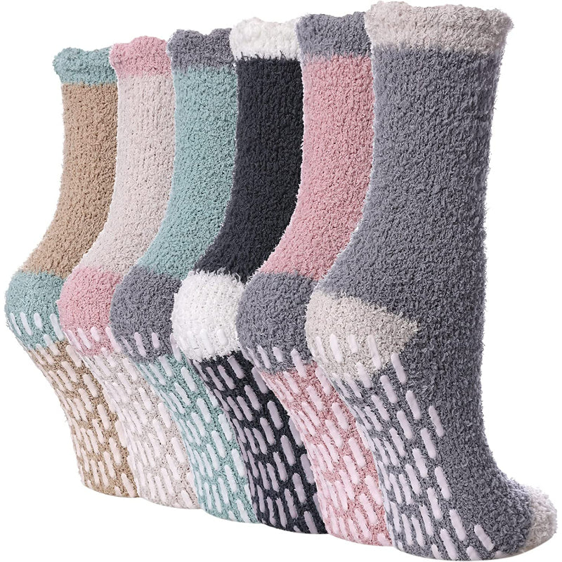 Pack Of 6 Non Slip Socks for Women Winter Warm Cozy Fuzzy Slipper Socks Soft Fluffy Hospital Socks with GripsPack Of 6 Non Slip Socks for Women Winter Warm Cozy Fuzzy Slipper Socks Soft Fluffy Hospital Socks with Grips - Image 4