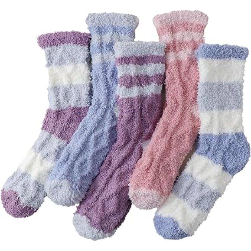 Pair Of 6 Warm Cozy Fluffy Fuzzy Plush Sleeping Socks Set For Women