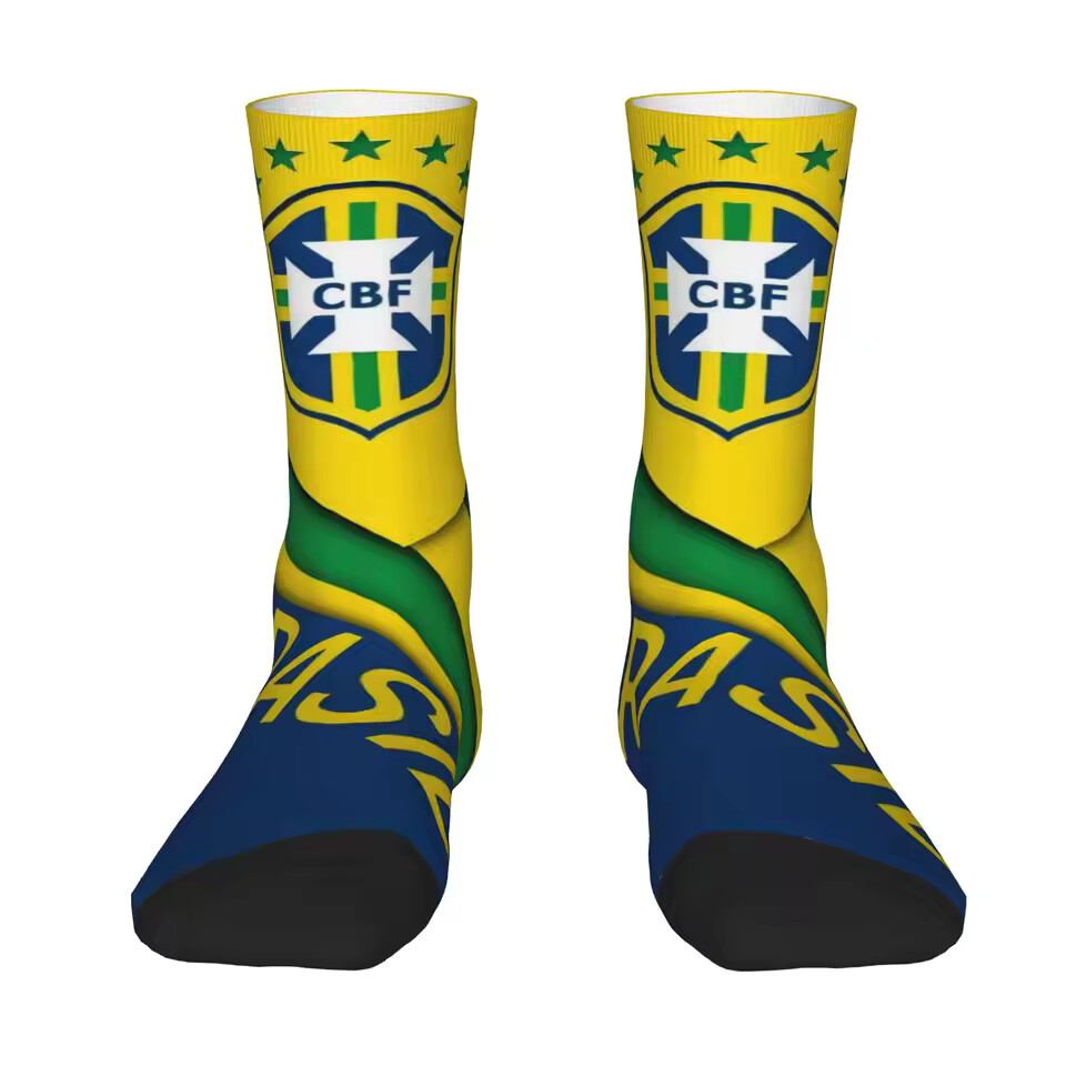 Unisex Brazil Football Fan Seamless Printed Crew Sock