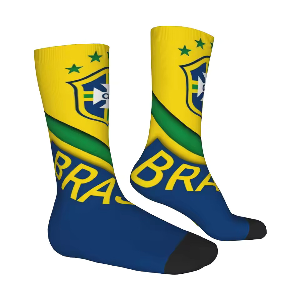 Unisex Brazil Football Fan Seamless Printed Crew Sock