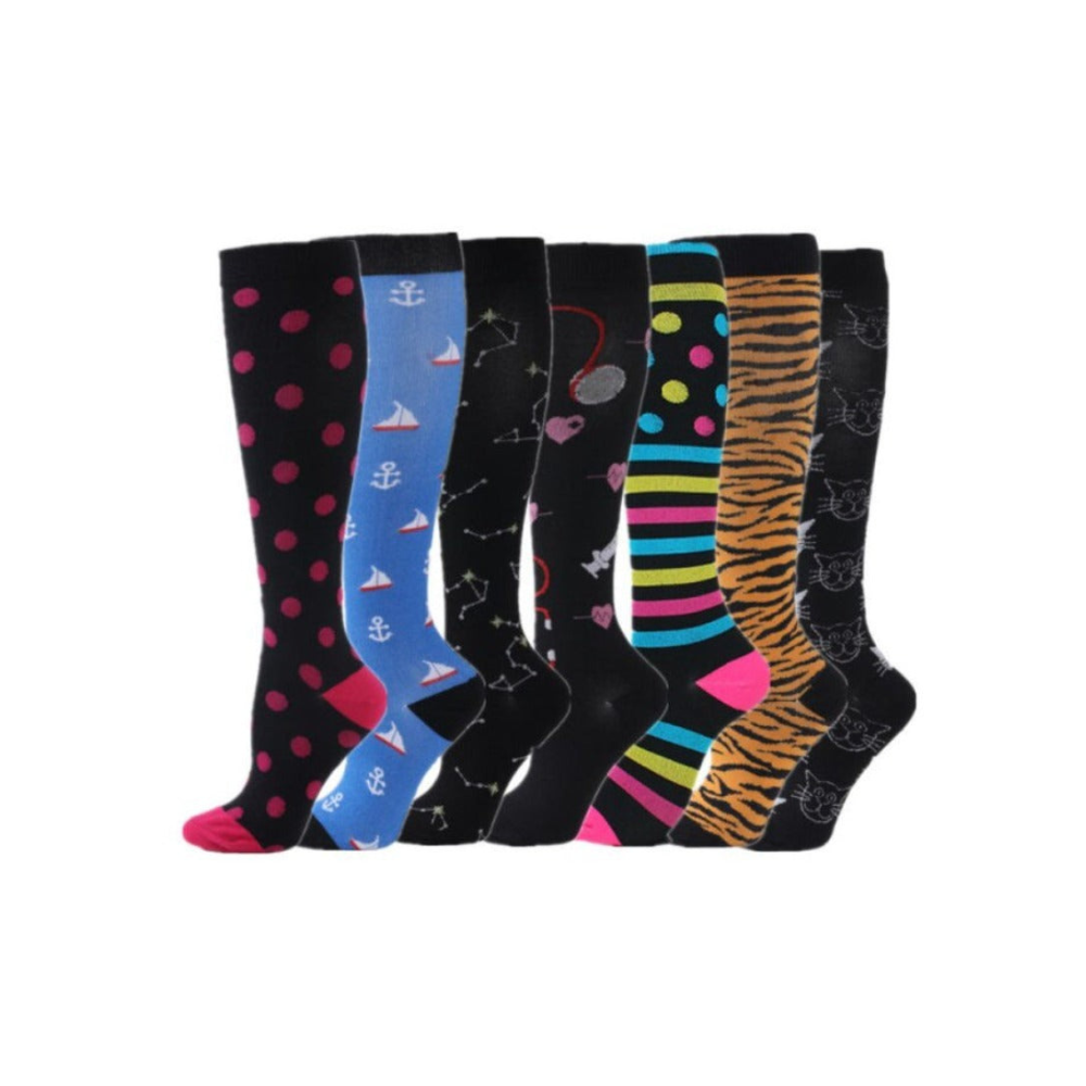 Leopard Stripe Compression Stocking for Women |  7 Pairs Compression Socks