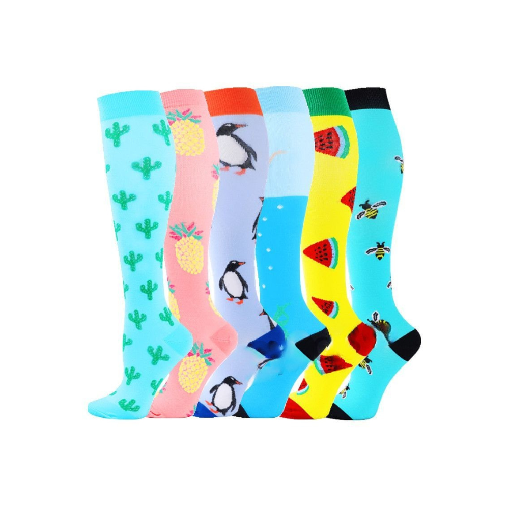 Printed Fruits Compression Running Socks - 6 Pairs - Unisex Sports Gear