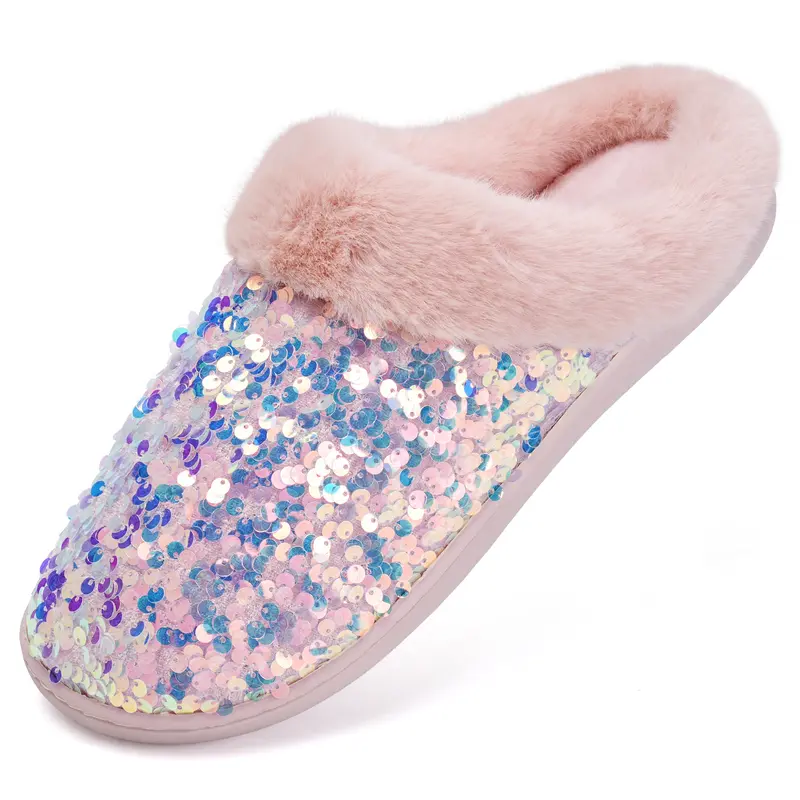 Fuzzy House Slippers With Plush Lining and Anti Skid Sole For Women