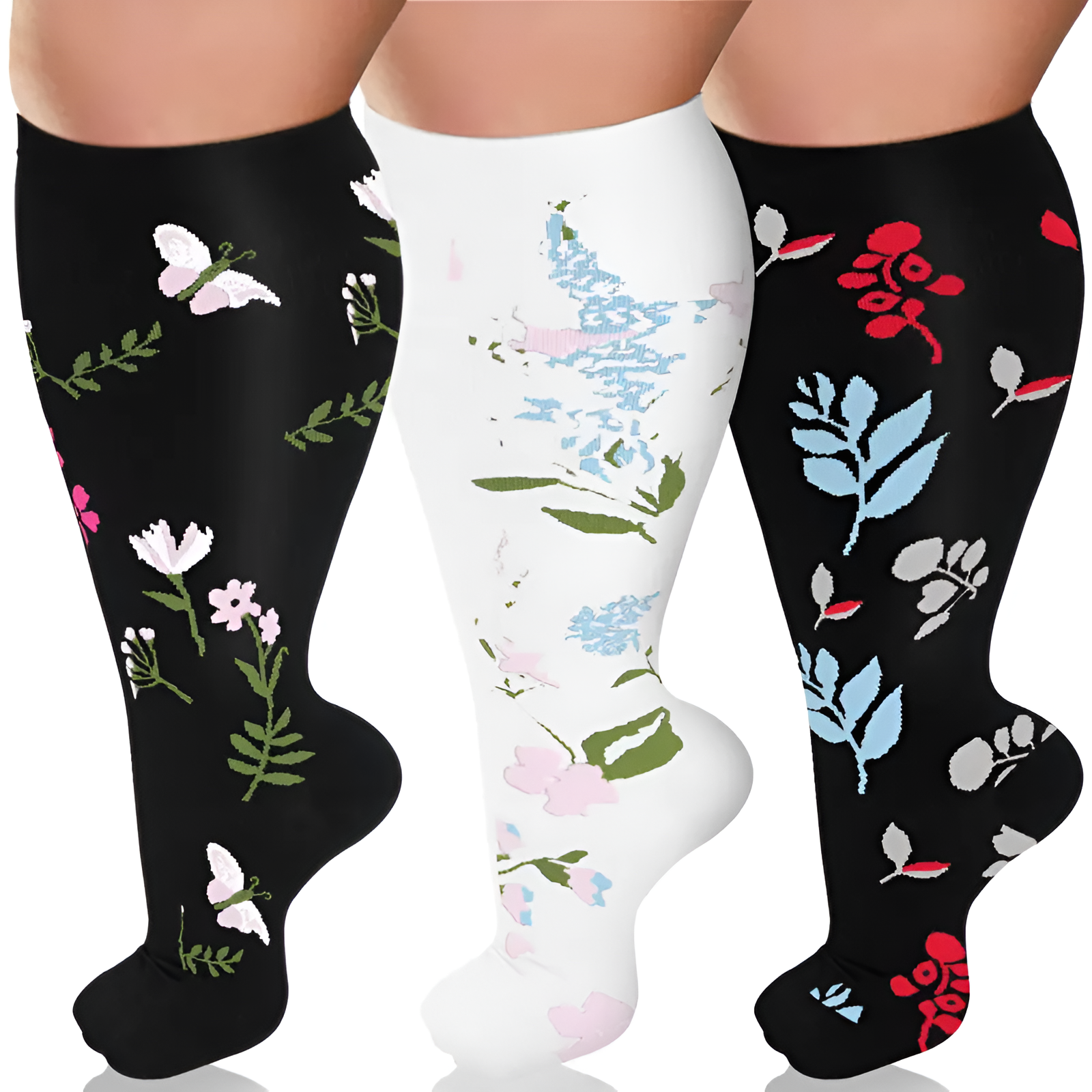  3 Packs Plus Size Compression Knee High Sports Socks for Women and Men Wide Calf Stockings BreathablePack Of 3 Wide Calf Compression Support Socks For Women - Image 12