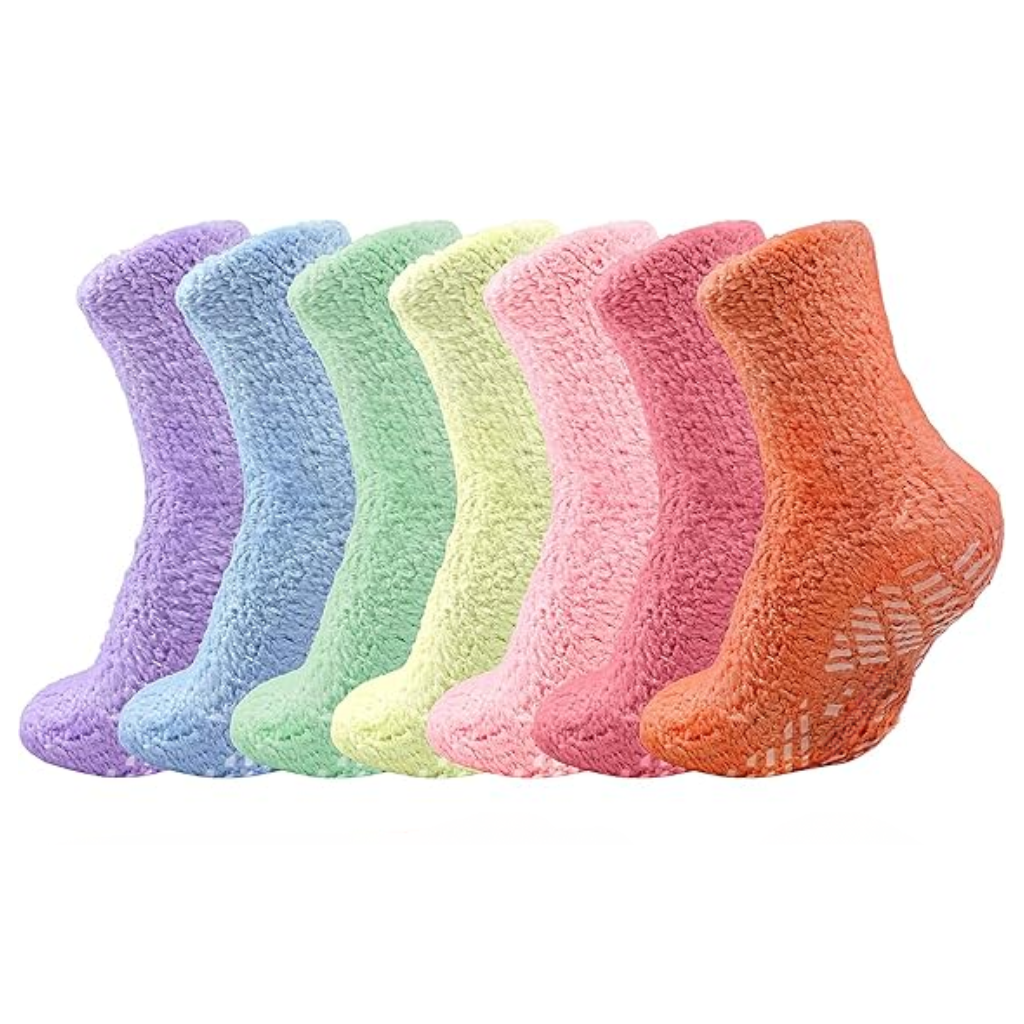 Knit Texture Blend Crew Pattern SocksPlush Fuzzy Socks With Non Slip Grips - Image 9