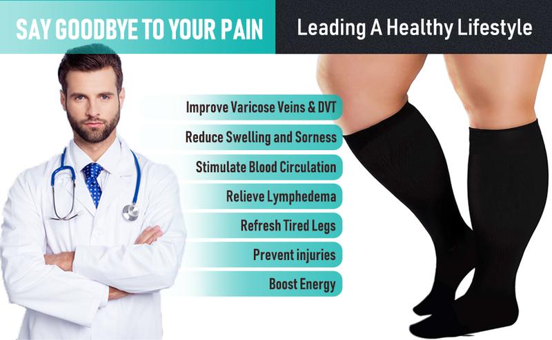 Tinylemon 3 Packs Plus Size Compression Knee High Sports Socks for Women and Men Wide Calf Stockings Breathable
