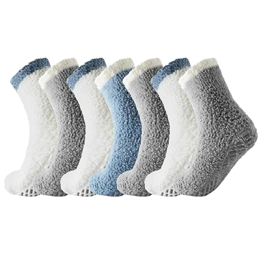 Knit Texture Blend Crew Pattern SocksPlush Fuzzy Socks With Non Slip Grips - Image 8