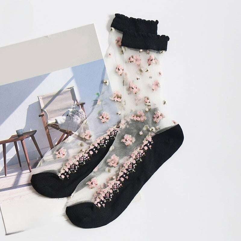 Breathable Flower Print Socks