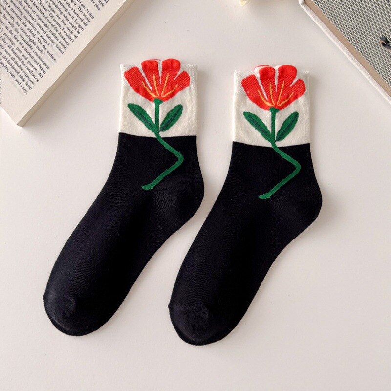 3D Flower Woman Cotton Socks