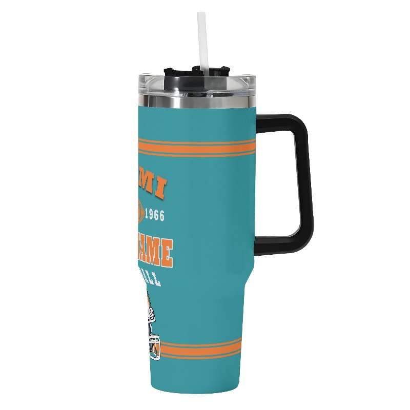 Custom Miami Football 40oz Stainless Steel Cup with Lid40oz Miami Dolphins Football Team Themed Personalized Stainless Steel Travel Mug - Image 2