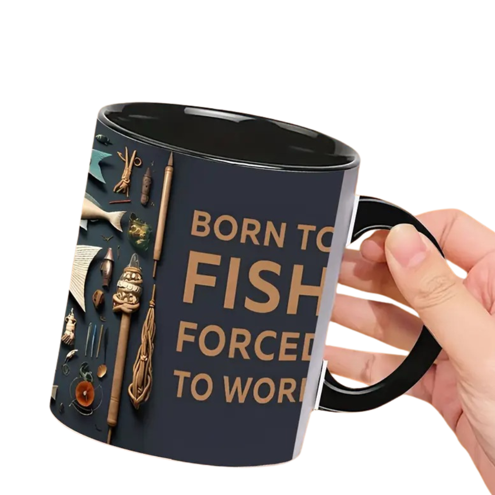Born To Fish Printed Ceramic Coffee Mug