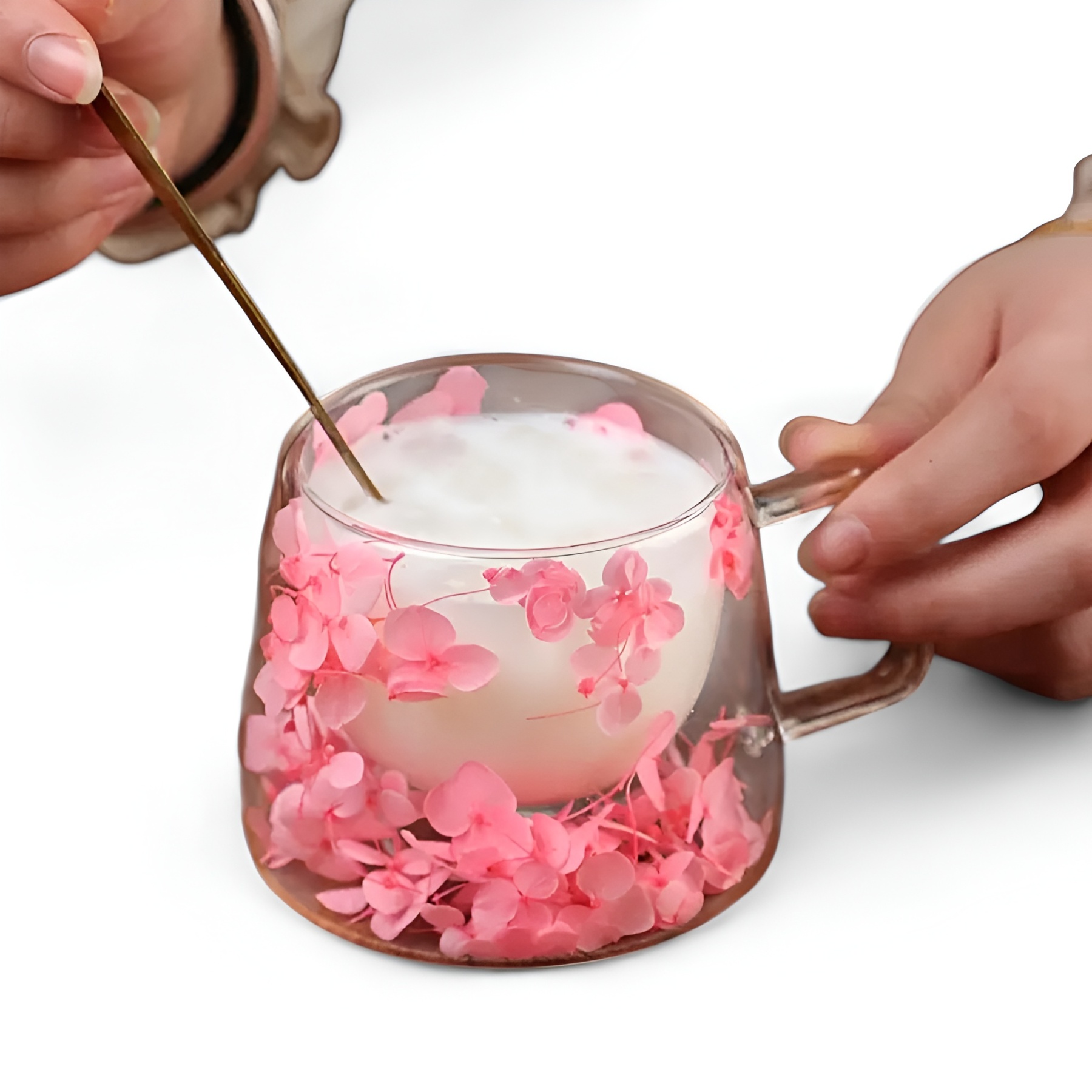 Flowers Inside Glass Coffee Mug