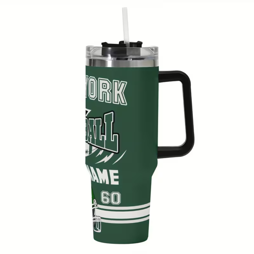 Custom New York Football 40oz Tumbler with Handle & NamePersonalized New York Giants Football 40oz Themed Tumbler - Image 2