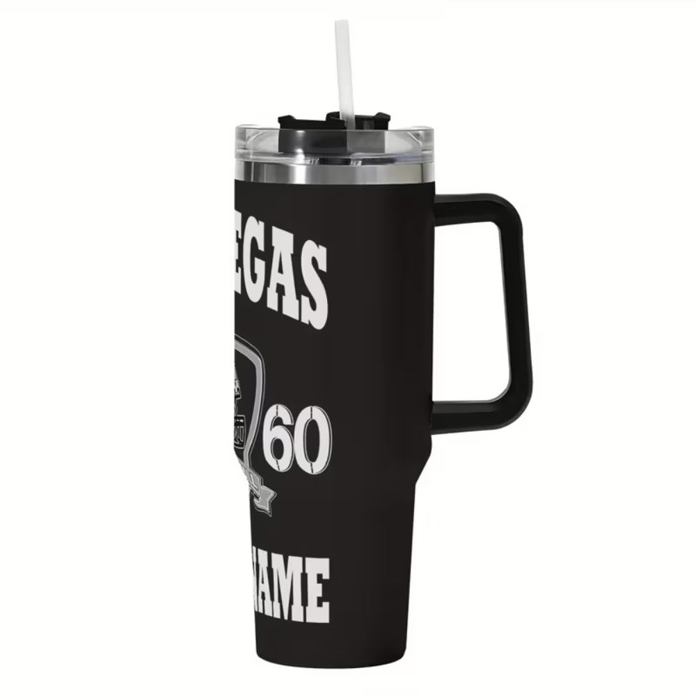 Custom Las Vegas Football 40oz Insulated Tumbler with NamePersonalized 40oz Las Vegas Raiders Football Themed Tumbler - Image 2