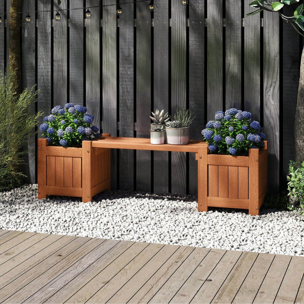 Outdoor Wooden Planter Box with Bench Seat