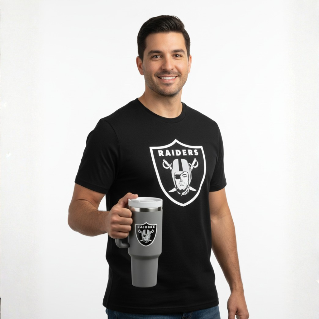 Raiders Themed Travel Tumbler With LidLas Vegas Raiders Logo Travel Mug - Image 2