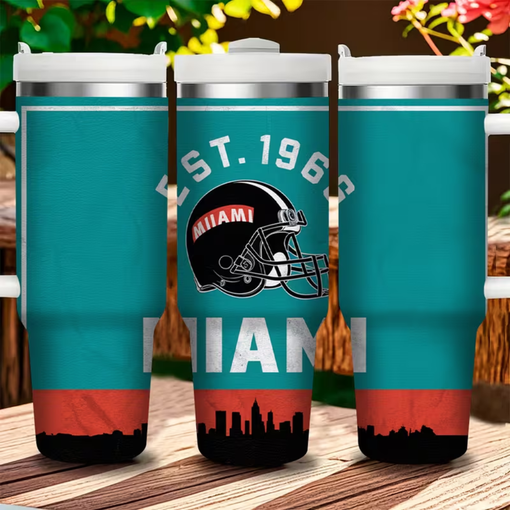 Miami Football 40oz Stainless Steel TumblerMiami Dolphins Football Team Themed 40oz Insulated Tumbler - Image 3