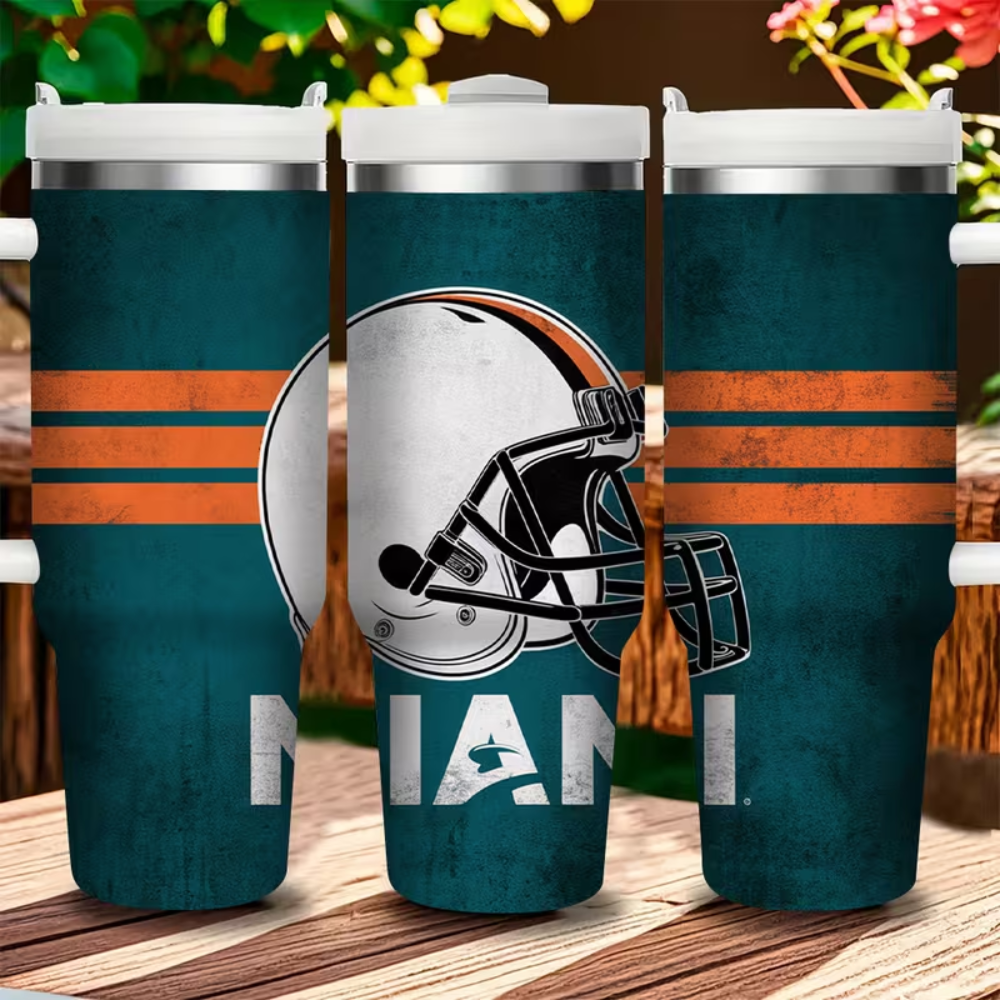 Durable, Miami Football 40oz Stainless Steel TumblerMiami Dolphins Football Team Themed 40oz Travel Tumbler For Travel - Image 3