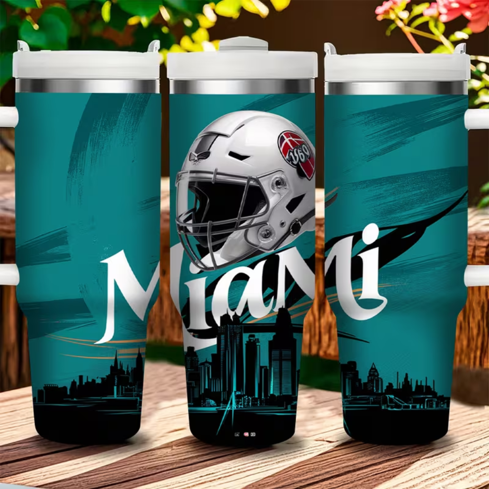 Miami Football 40oz Stainless Steel Tumbler with StrawMiami Dolphins Football Team Themed Stainless Steel Tumbler With Vacuum Insulation - Image 3