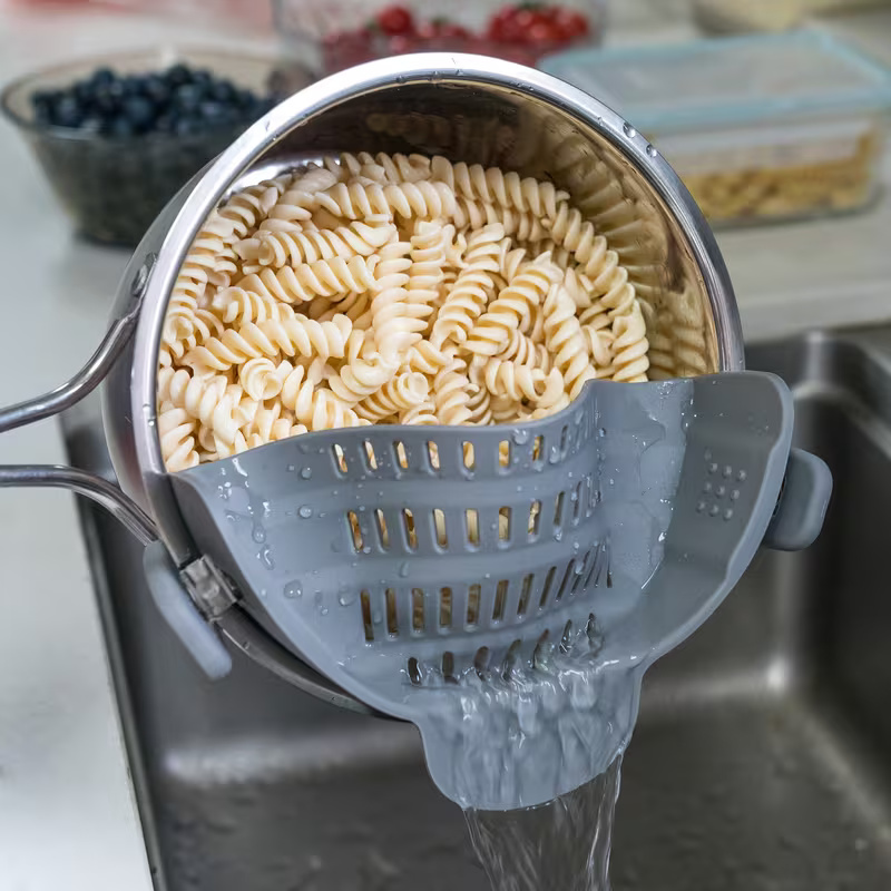 Clip On Pot Strainer For Pasta Vegetables Kitchen Colander Tool