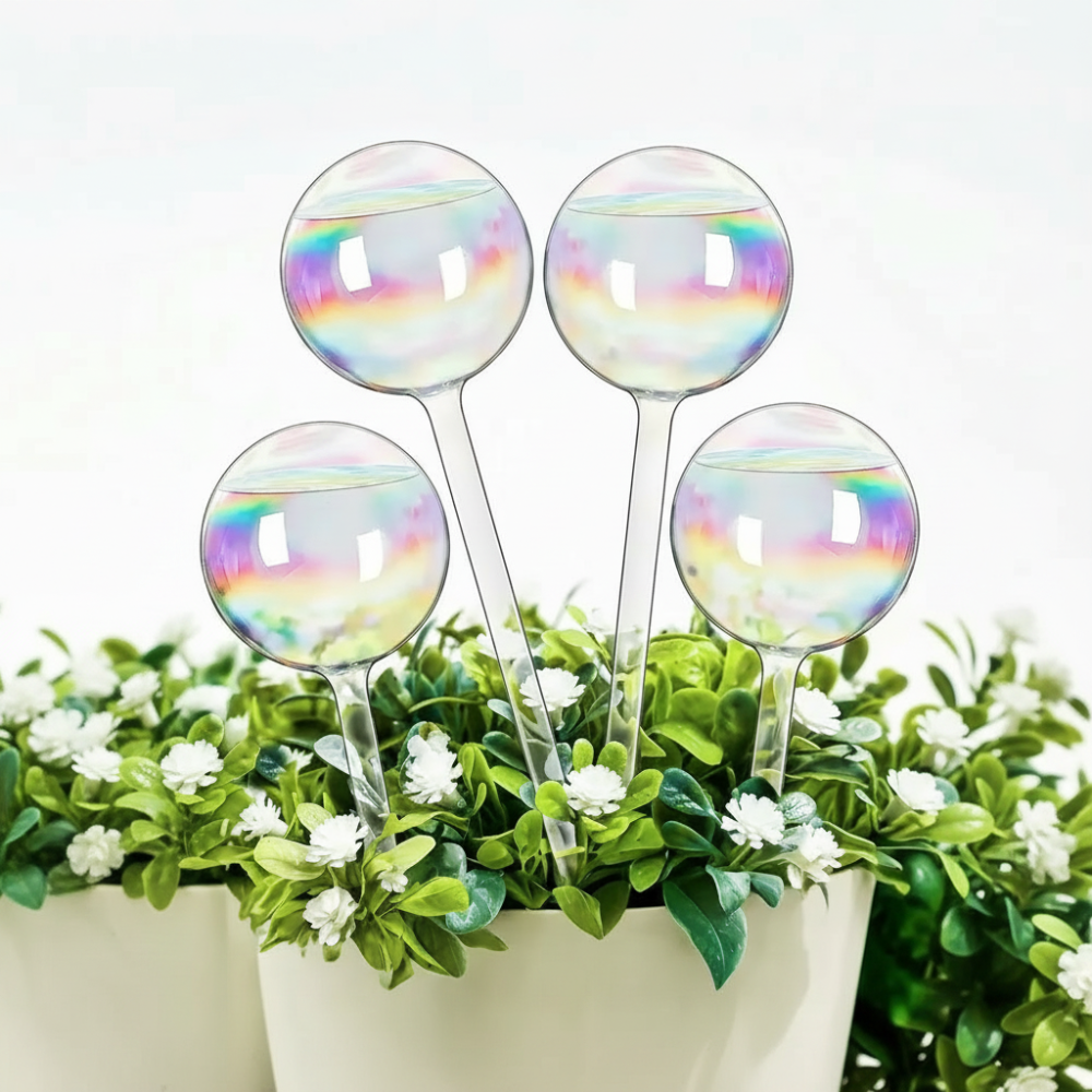Rainbow Glass Self Watering Device Laser Round Watering Globe For Indoor Outdoor Plants