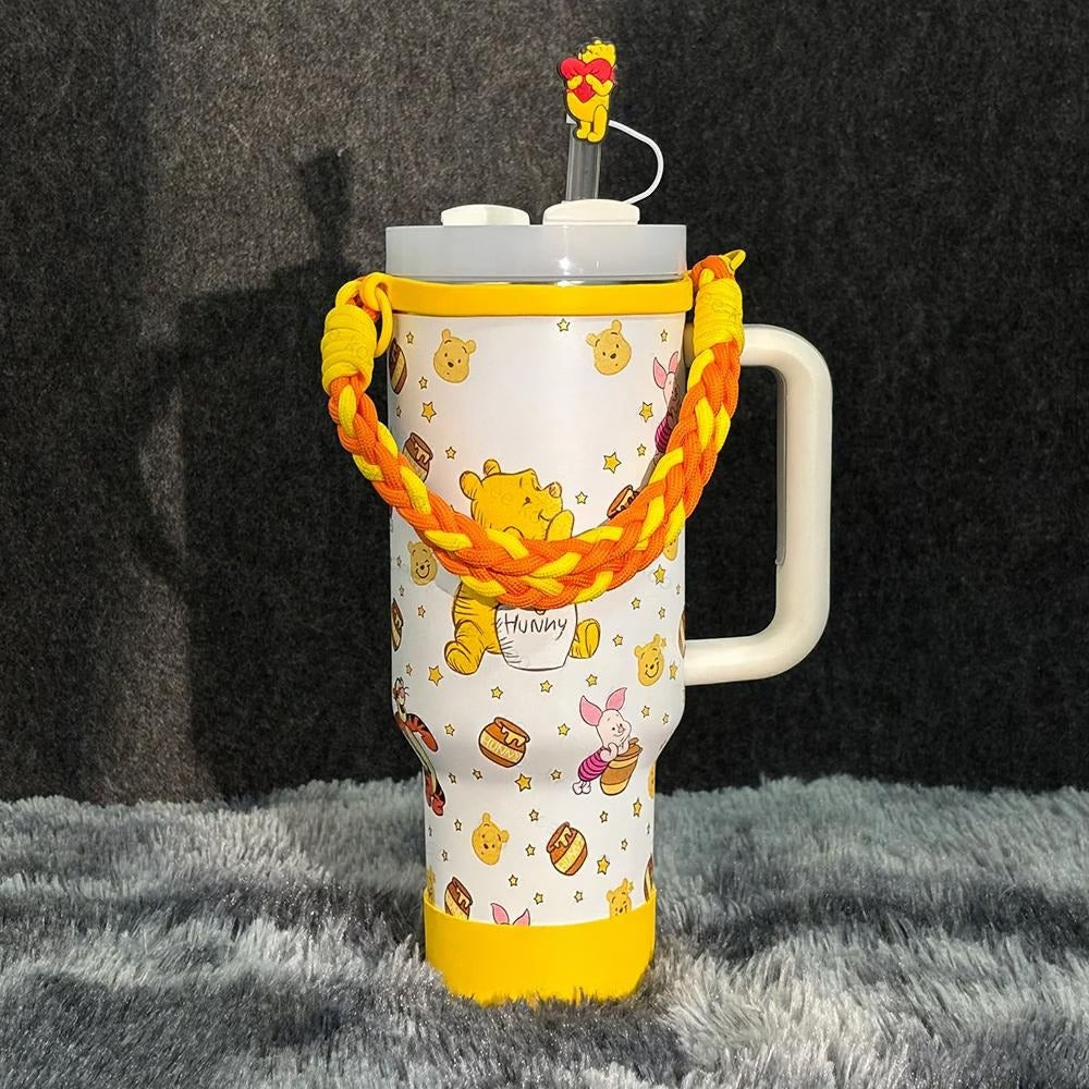 Cartoon Print 40oz Handle Tumbler With Braided Strap40oz Pooh Bear Character Tumbler With Handle And Braided Strap - Image 3
