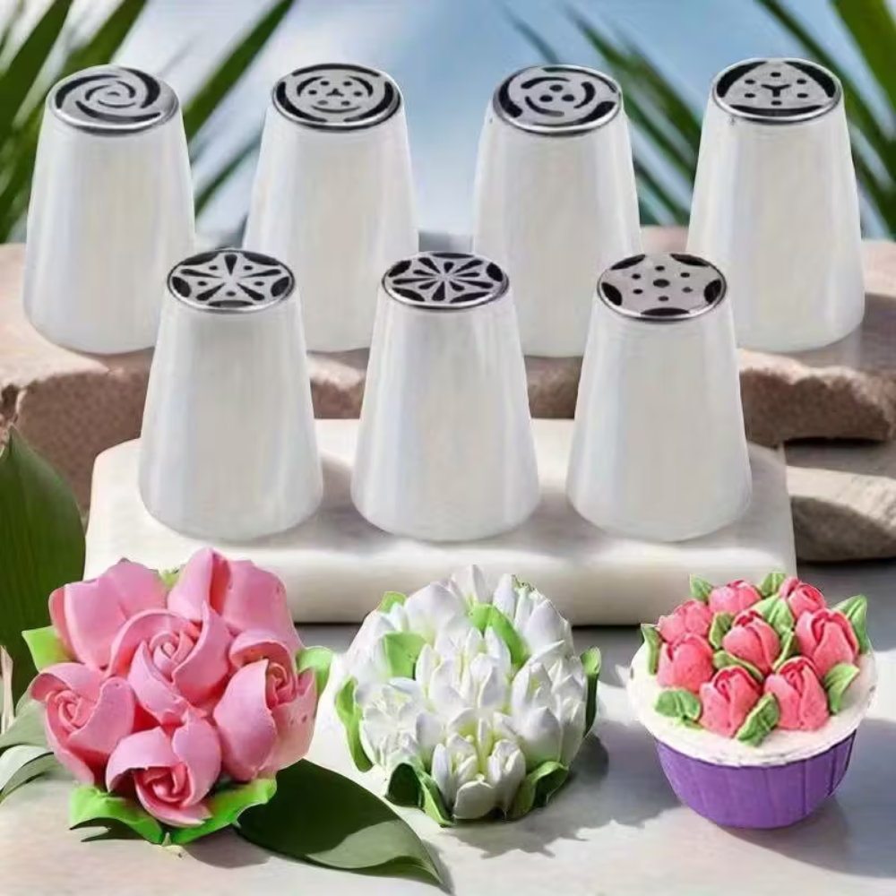 7 Piece Of Stainless Steel Piping Tips Set7 Piece of Stainless Steel Floral Piping Tip Set For Cakes - Image 5