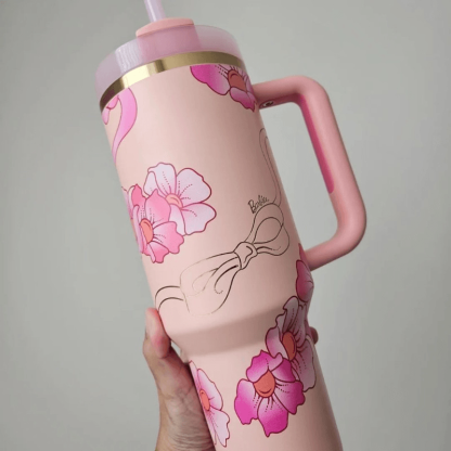 Floral Print Insulated Tumbler Double Walled With Straw-Bake Everything