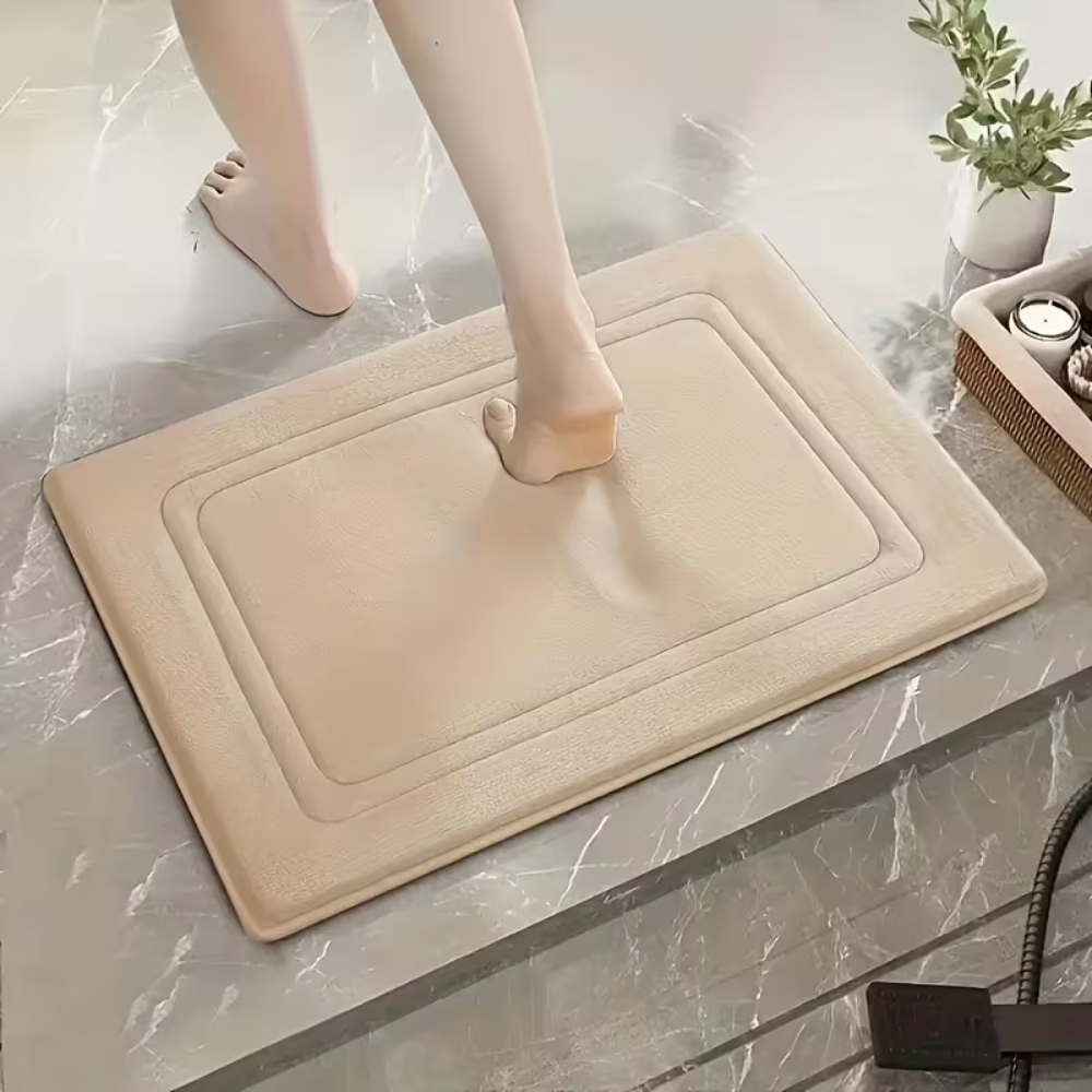 2pc Vintage Memory Foam Bath Mat - Absorbent, Non-Slip, Floral Design Grey, Coffee And Blue Kitchen Rug
