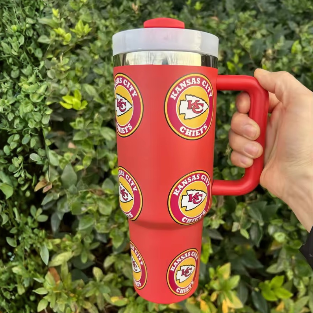 Kansas City Chiefs Themed Travel Tumbler With Lid