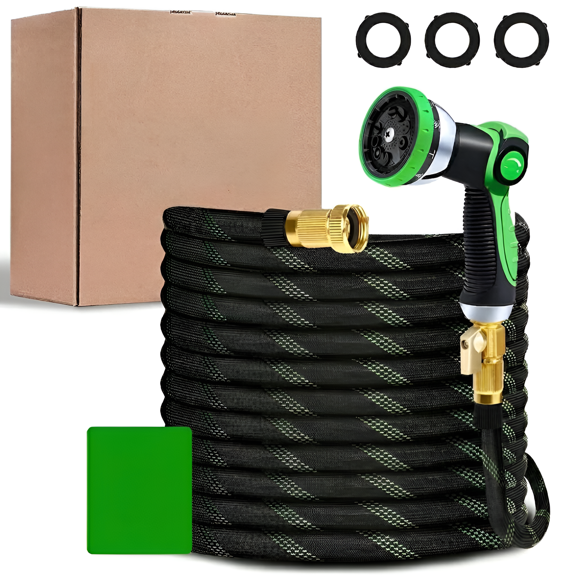 LOVFEN 25/50/75/100FT Braided Garden Hose Set With 10-Function Adjustable Spray Nozzle, Lightweight