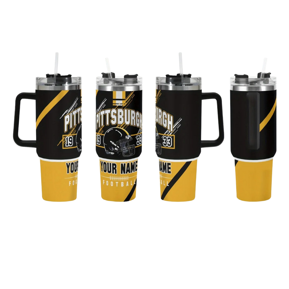 40oz Pittsburgh Steelers Football Team Themed Stainless Steel Travel Tumbler