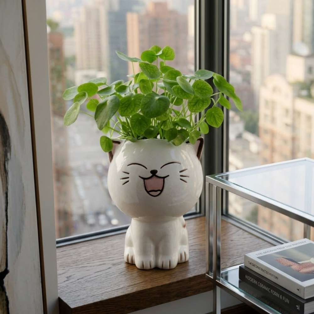 Ceramic Cat Flowerpot Vase For Desktop Decoration Gift