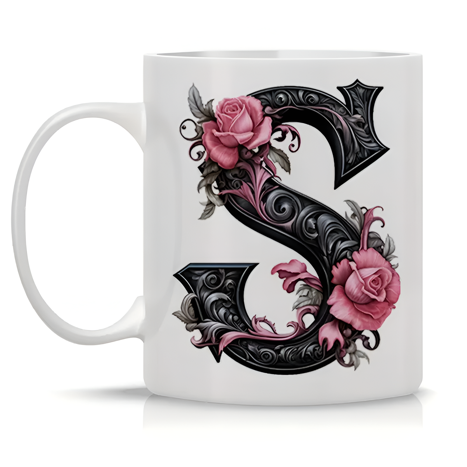 Floral Alphabet Printed Ceramic Coffee Mug