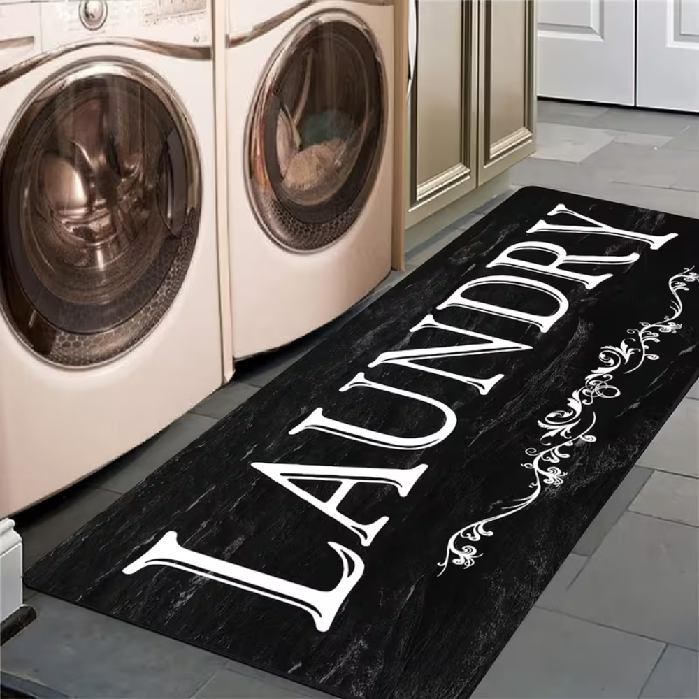 Text Pattern Floor MatLong Laundry Text Printed Floor Mat With Non Slip Backing - Image 4