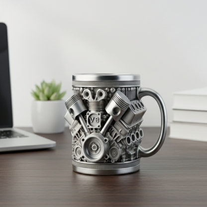 15oz V8 Engine Design Handmade Stainless Steel Mug