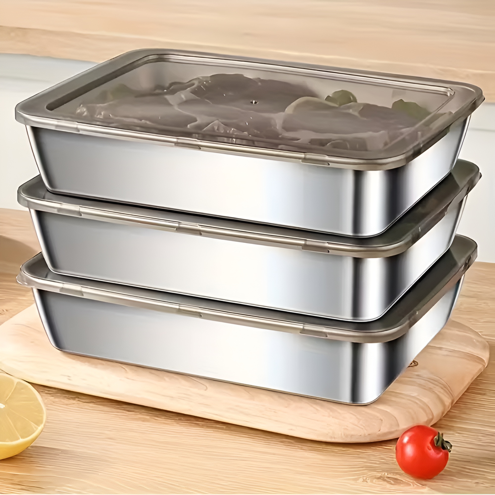 Stainless Steel Food Storage Containers Leak-Proof Reusable3 Piece Of Stainless Steel Food Storage Containers With Lids - Image 2