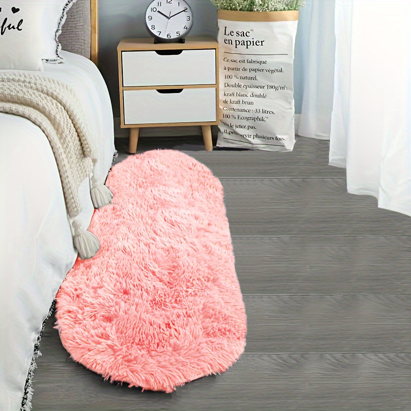 1pc of Oval Skin-friendly Soft Bedside RugSoft Oval Non Slip Plush Floor Rug For Bedroom  - Image 2