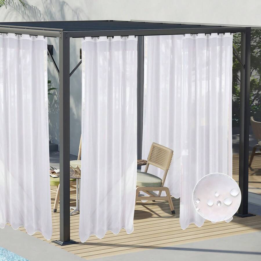 2 Pieces Of White Waterproof Outdoor Transparent Curtains