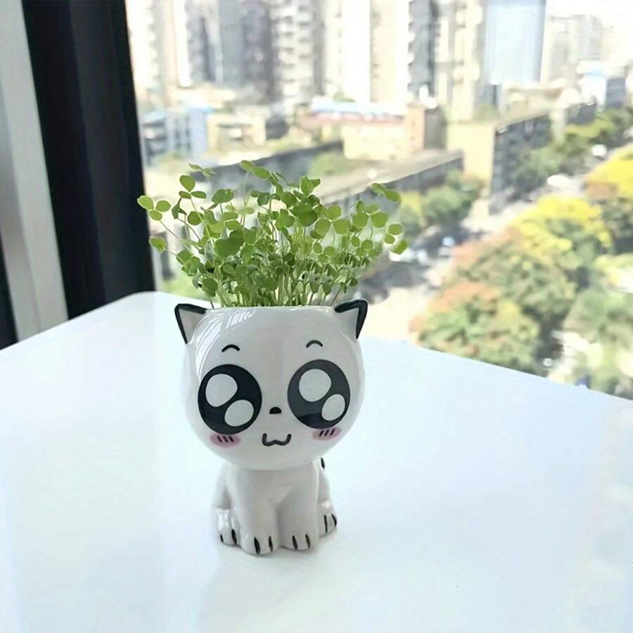 Ceramic Cat Flowerpot Vase For Desktop Decoration Gift