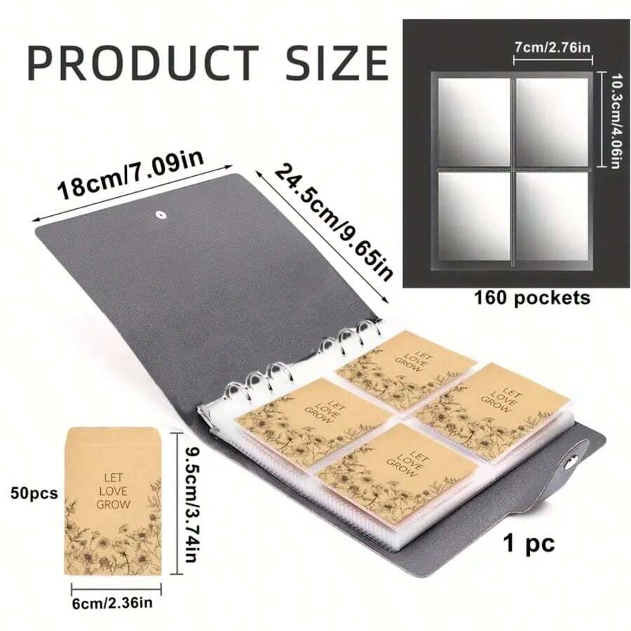 50pcs Kraft Seed Envelopes With Binder Pocket Set
