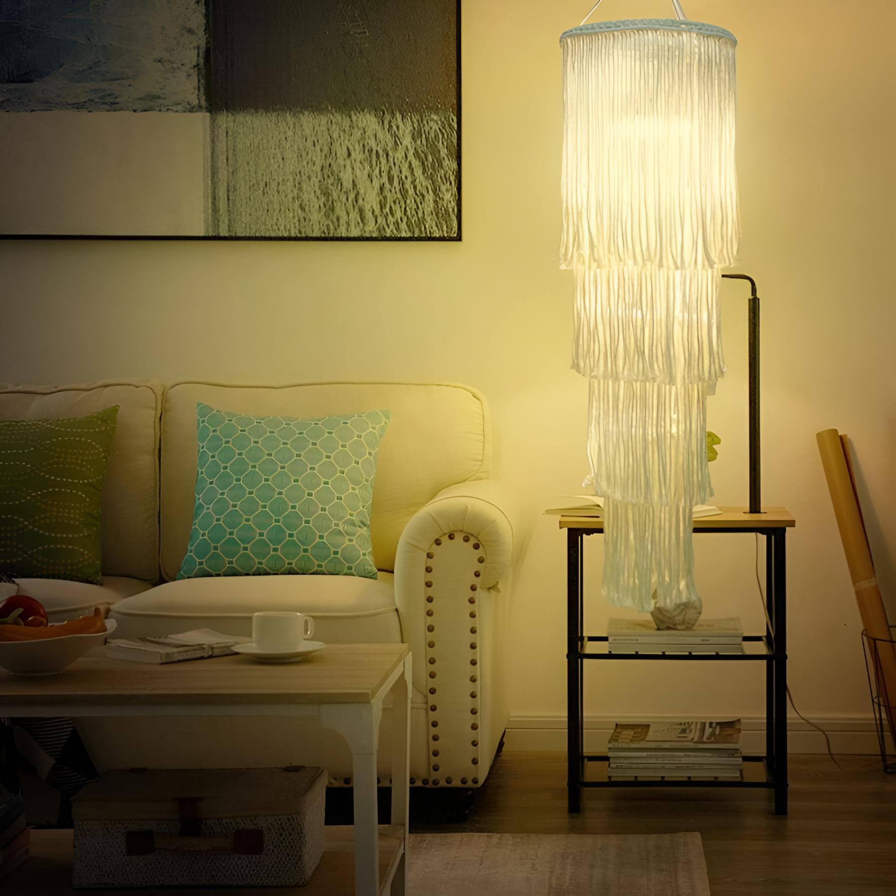 Boho Woven Macrame Design Hanging Lampshade With Pendant Light 