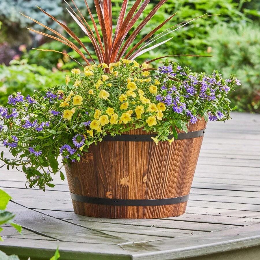 Wood Whiskey Barrel Planter With Drainage For Garden And Yard