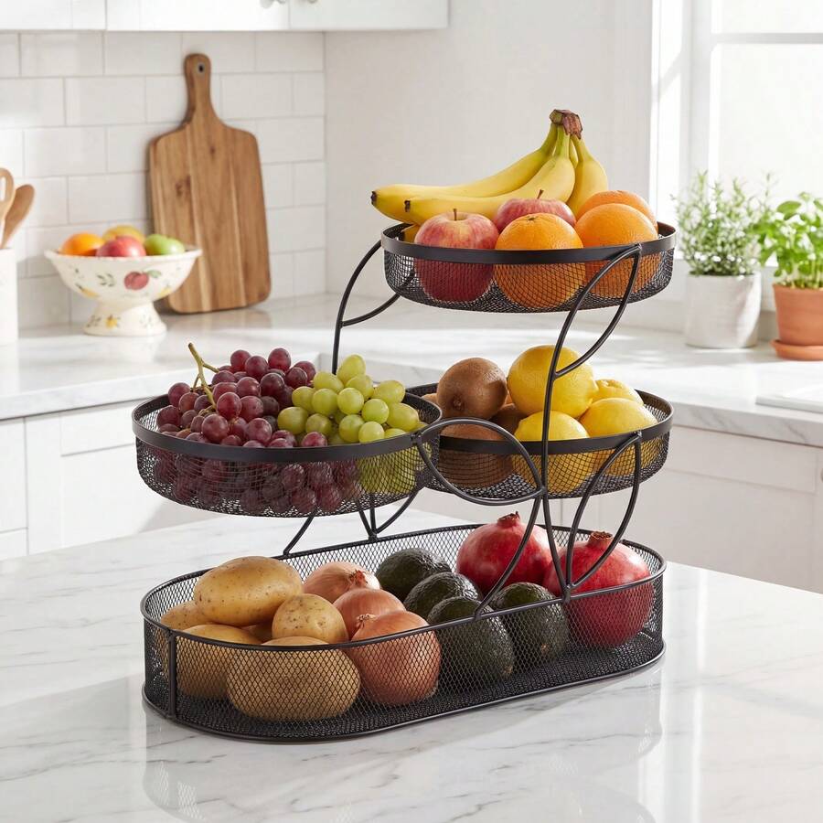 3 Tier Metal Fruit Basket Stand Rack For Kitchen And Dining