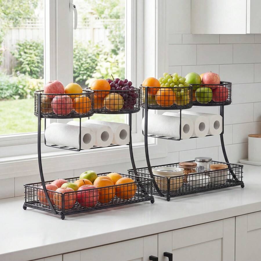 3 Tier Metal Fruit Basket Stand Rack For Kitchen And Dining