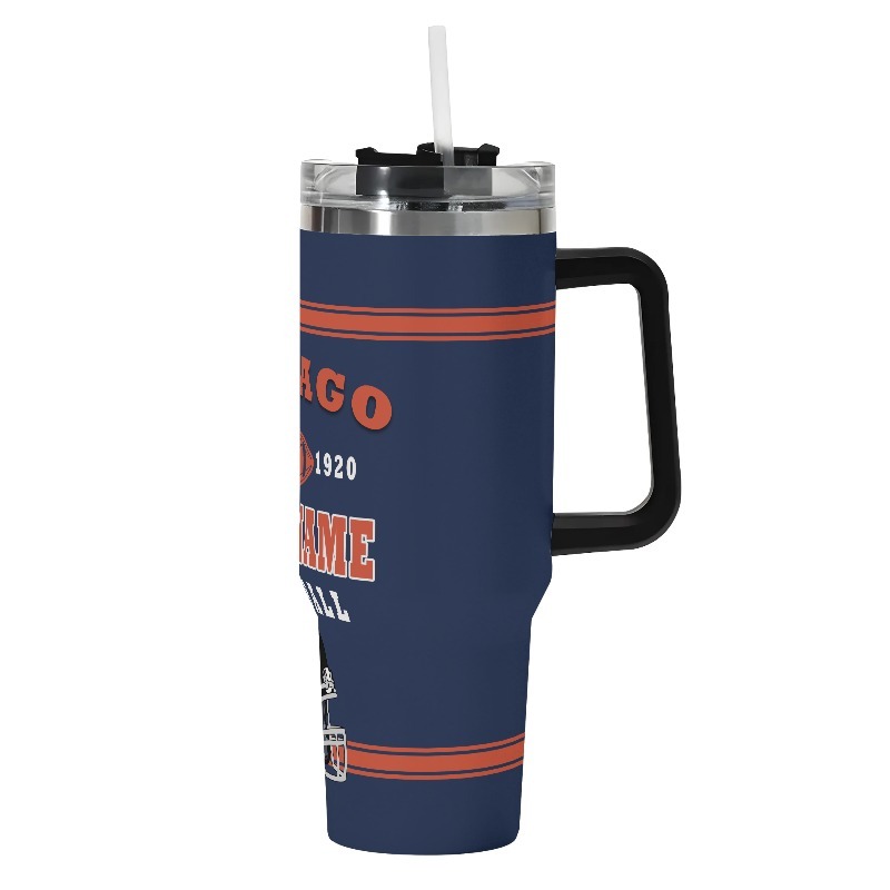 Chicago City Theme 40oz Stainless Steel Vacuum Insulated TumblerCustom Chicago Bears Football Team Themed Tumbler With Handle And Lid - Image 3