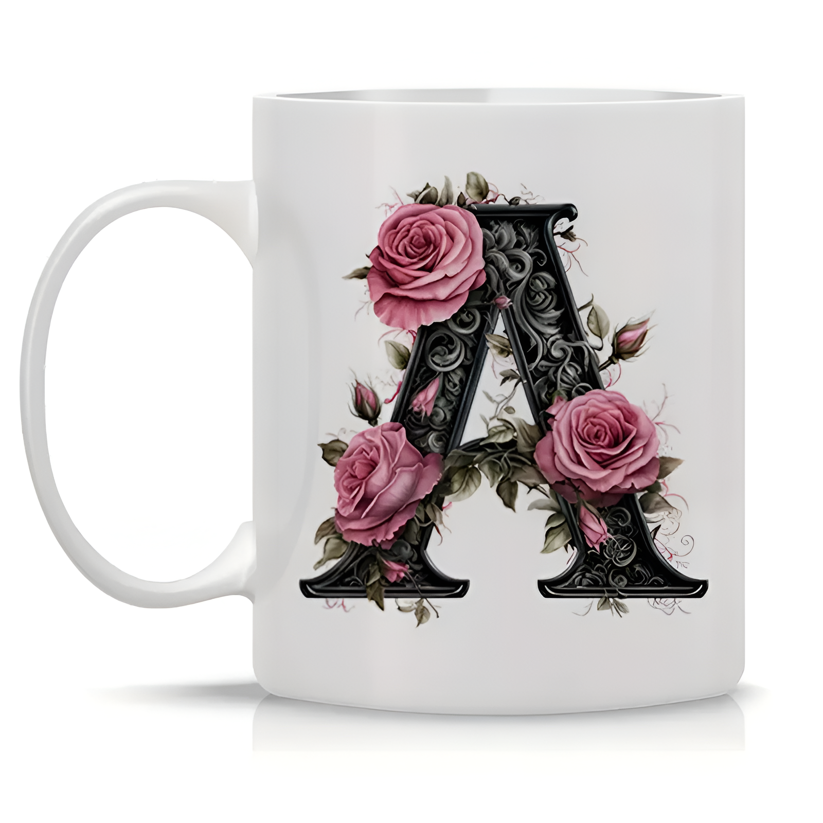 Floral Alphabet Printed Ceramic Coffee Mug