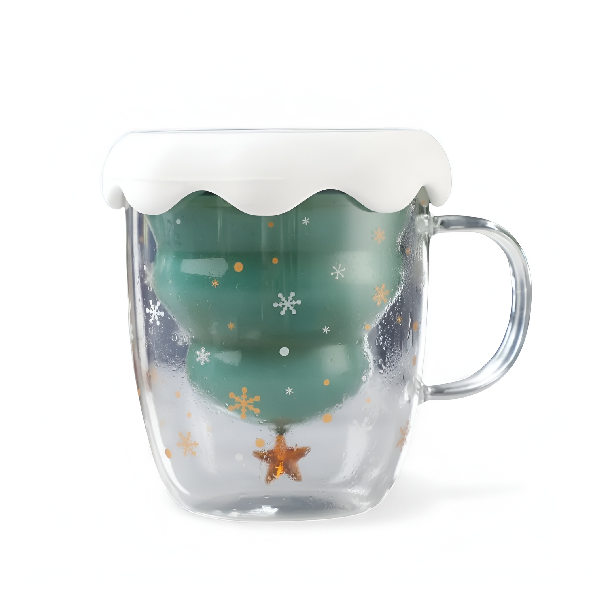 Christmas Tree Shaped Glass Mug 2 Piece Set With Lid